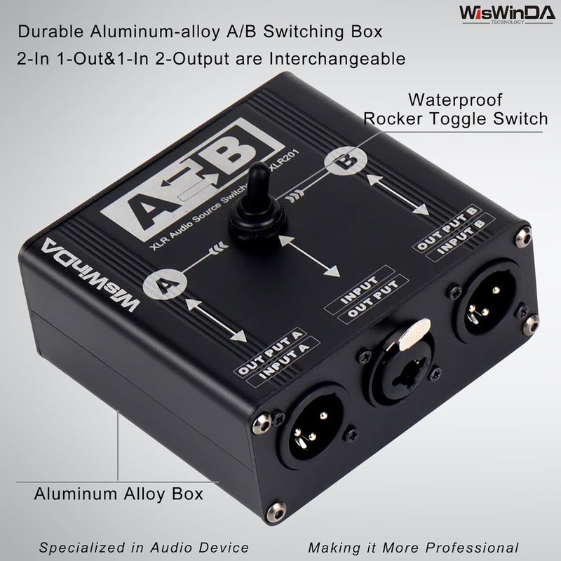 WisWinDa Pro XLR Passive A/B Switch Box Reversible Operation Design Balanced Audio Converter 2 Channel HiFi Stereo Audio Selector No Loss Switching Aluminum Shell (XLR A/B Swtich Box (F-2M)) - Image 3